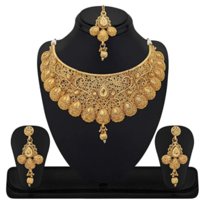 Glamorous Gold Plated Choker Necklace Set Combo For Women