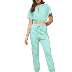 Women’s Short Polyester Solid Crop Regular Co-ord Set