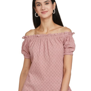 Women’s Pink Schiffli Off Shoulder Top