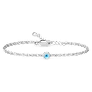 Silver Evil Eye Chain Bracelet Adjustable Gift for Women