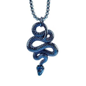 BLUE GUARDIAN SNAKE - Pure Titanium Steel Pendant with 24inch Round Box Chain