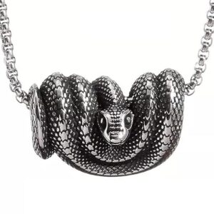 COILED SERPENT- Alloy Snake Pendant with Pure Stainless Steel 24inch Round Box Chain, European trending Style