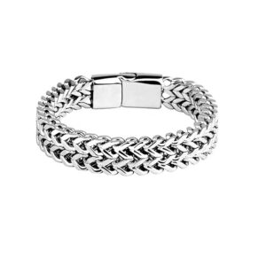 Bracelets for Men and Boys Fashion Silver Bracelet for Men | Silver Toned Stainless Steel Dual Curb Chain Bracelet for Men