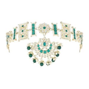 Gold Plated Metal Traditional Floral Kundan Pearl Studded Rajasthani Sheeshphool/SheeshPatti