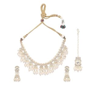 22K Gold-Plated Kundan Studded Pearl Beaded Jewellery Set