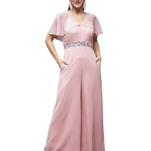 Women's Georgette V-Neck Cape Solid Layered Regular Jumpsuit