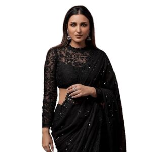 Women's Sequence Work Georgette Saree With Blouse Piece