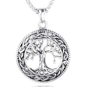 TREE OF LIFE - Alloy Pendant with Stainless Steel 24inch Round Box Chain, American trending Style