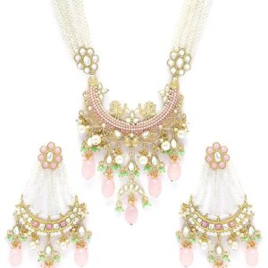 Gold Plated Pink Tumble Kundan Rani Haar Necklace Set