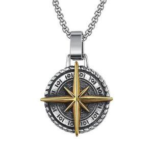 Silver Chain Pendant For Men Round Pendant Cross Compass Necklace Chain