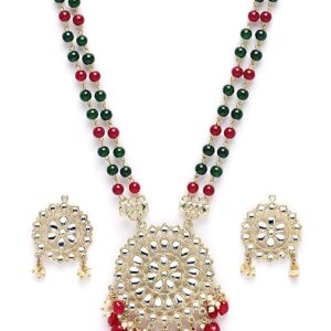 Gold Plated Red and Green Beads Kundan Rani Haar Necklace Set