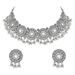 Navratri Ethnic Silver Oxidized Traditional Afghani Choker Necklace Jewellery