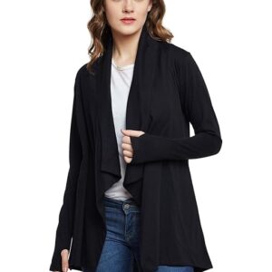Black Color Cotton Waterfall Shrug for Women