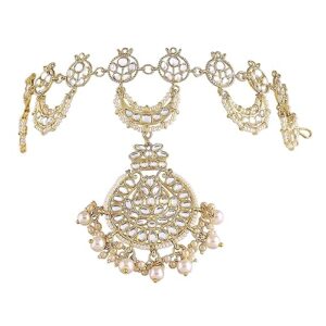 Gold Plated Traditional Floral Kundan Pearl Studded Rajasthani Sheeshphool/SheeshPatti