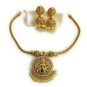 Traditional South Indian Ruby & Emerald Temple Necklace Set