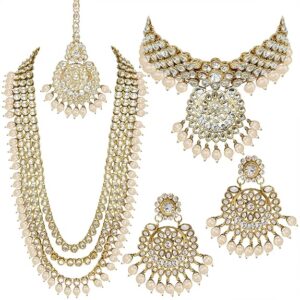 Gold Plated Kundan Long Necklace Choker Earrings Maangtikka Wedding Bridal Dulhan Jewellery