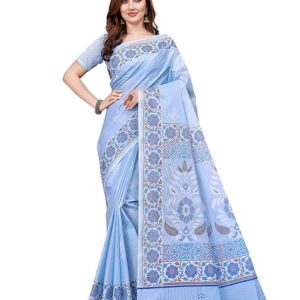 Pure Cotton Printed Mul Mul Saree for Women with Blouse Piece