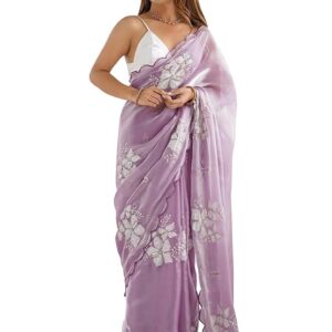 Women's Shimmer Organza Sequence Embroidery Saree With Unstitched Blouse Piece