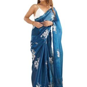 Women's Shimmer Organza Sequence Embroidery Saree With Unstitched Blouse Piece