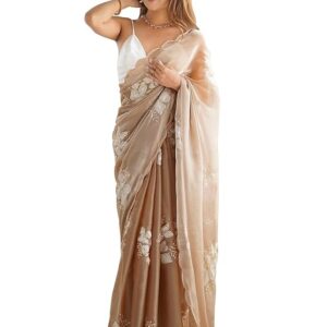 Women's Shimmer Organza Sequence Embroidery Saree With Unstitched Blouse Piece