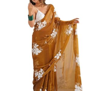 Women's Shimmer Organza Sequence Embroidery Saree With Unstitched Blouse Piece